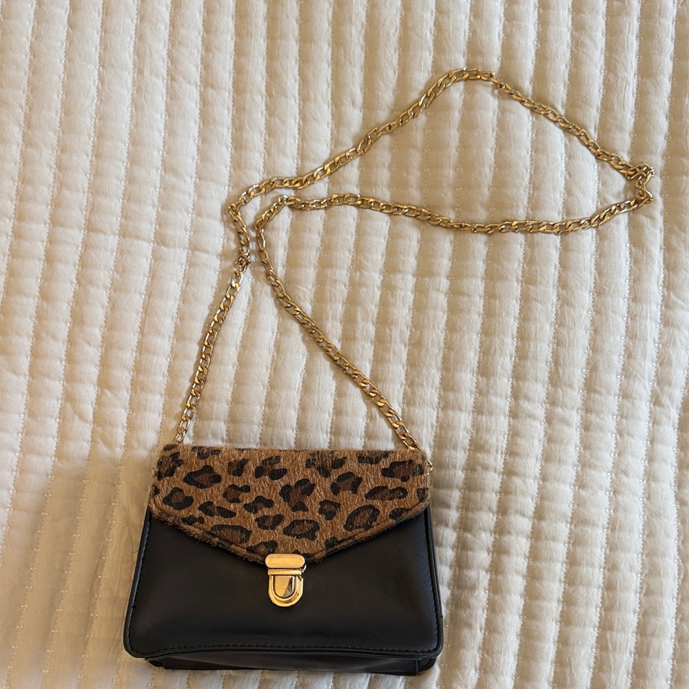 Leopard Print and Black Chain Strap Bag
